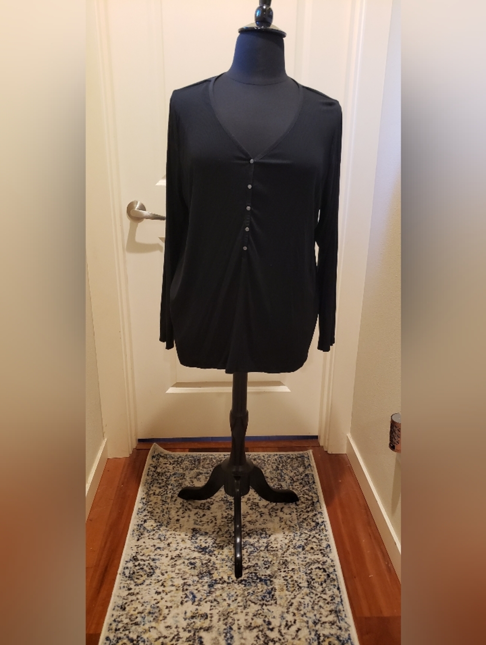 Ava & Viv Classic Black V-Neck Button-Front Women's Sweater